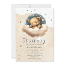 Blauw beer op de baby shower uitnodiging