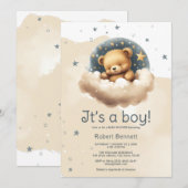 Blauw beer op de baby shower uitnodiging (Voorkant / Achterkant)