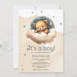 Blauw beer op de baby shower uitnodiging