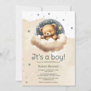 Blauw beer op de baby shower uitnodiging
