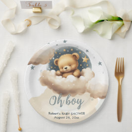 Blauw beer op de baby shower uitnodiging papieren bordje
