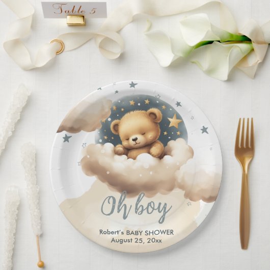 Blauw beer op de baby shower uitnodiging papieren bordje (Huwelijk)