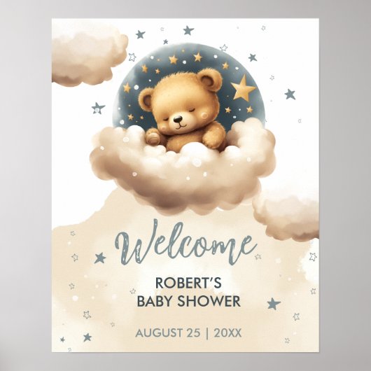 Blauw beer op de baby shower uitnodiging poster (Voorkant)