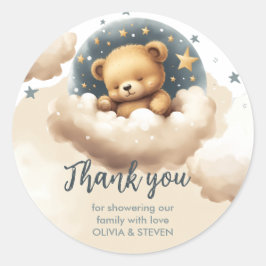 Blauw beer op de baby shower uitnodiging ronde sticker
