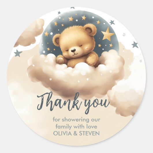 Blauw beer op de baby shower uitnodiging ronde sticker (Voorkant)