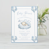 Blauw Beer op een Cloud Waterverf Baby Boy Shower Kaart (Staand voorkant)