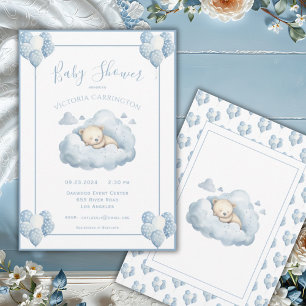 Blauw Beer op een Cloud Waterverf Baby Boy Shower Kaart