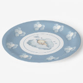 Blauw Beer op een wolkenballon Papieren Bordje (Gekanteld)