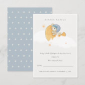 Blauw Beer over maanjongen, luier Baby shower Informatiekaartje (Voorkant / Achterkant)