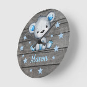 Blauw Beer Rustige houten acrylwandklok, rond Ronde Klok (Hoek)