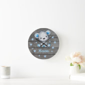 Blauw Beer Rustige houten acrylwandklok, rond Ronde Klok (Huis)