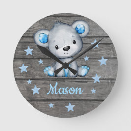 Blauw Beer Rustige houten acrylwandklok, rond Ronde Klok