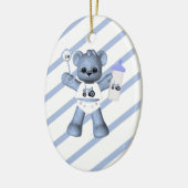 Blauw Beer Tractor 1st kerstversiering Keramisch Ornament (Links)