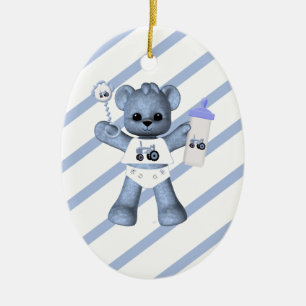 Blauw Beer Tractor 1st kerstversiering Keramisch Ornament