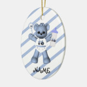 Blauw Beer Tractor 1st kerstversiering Keramisch Ornament (Links)