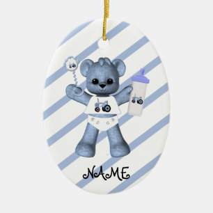 Blauw Beer Tractor 1st kerstversiering Keramisch Ornament