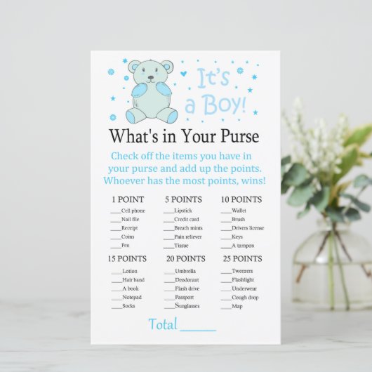 Blauw beer Wat zit er in je handtas? (Staand voorkant)