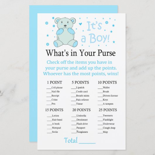 Blauw beer Wat zit er in je handtas? (Voorkant / Achterkant)