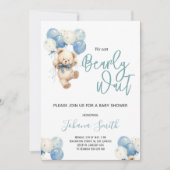 Blauw Beer We kunnen nauwelijks wachten Baby showe Kaart (Voorkant)