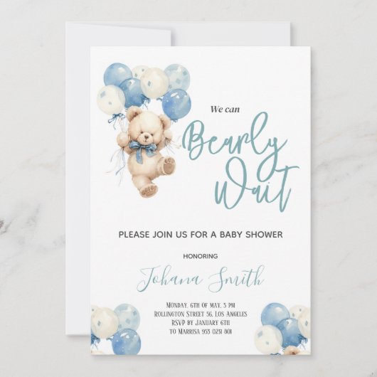 Blauw Beer We kunnen nauwelijks wachten Baby showe Kaart (Voorkant)