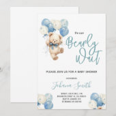 Blauw Beer We kunnen nauwelijks wachten Baby showe Kaart (Voorkant / Achterkant)