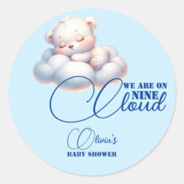 Blauw Beer We zijn op wolk negen Baby shower Ronde Sticker