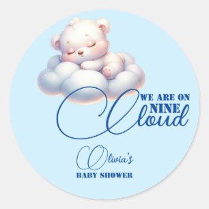 Blauw Beer We zijn op wolk negen Baby shower Ronde Sticker
