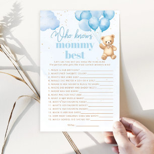 Blauw Beer Wie kent mama beste baby shower spel