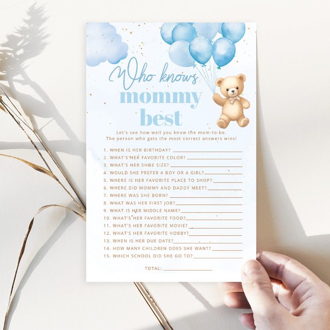 Blauw Beer Wie kent mama beste baby shower spel (Creator heeft geüpload)