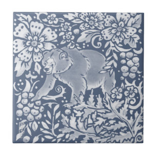 Blauw Beer Woodland Forest Animal Floral Tegeltje