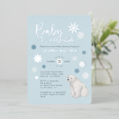 Blauw Beer Zilver Foil Snowflake Baby shower Folie Uitnodiging (Staand Voorkant)