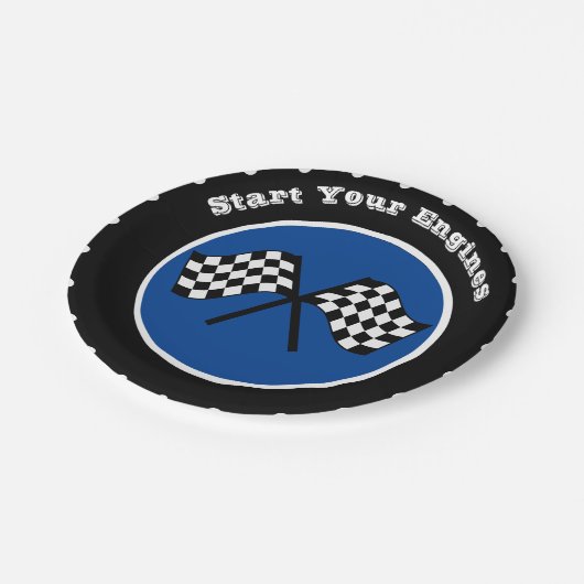 Blauw begin uw motoren met racebanden papieren bordje (Gekanteld)