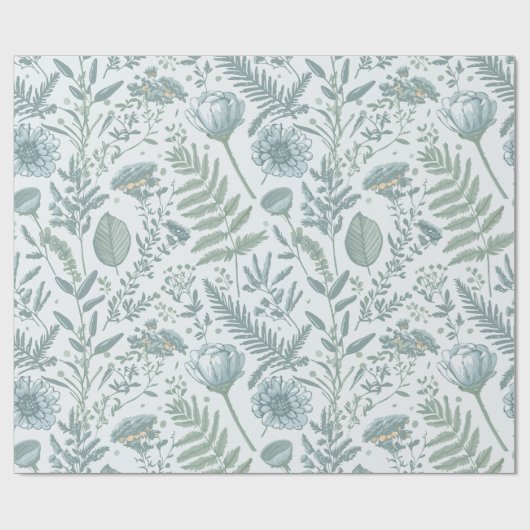 Blauw behang Floral Cadeaupapier (Vlak)