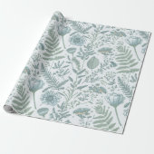 Blauw behang Floral Cadeaupapier (Uitgerold)