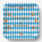 Blauw Beiers Octoberfest Pretzels Personaliseren Papieren Bordje (Voorkant)