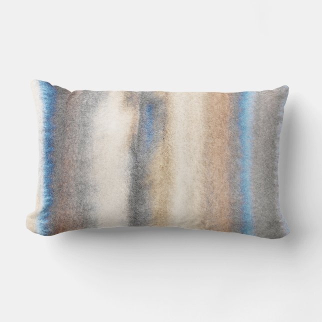 Blauw Beige Abstracte strepen Buitenkussen (Voorkant)