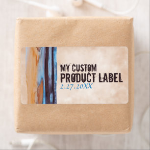 Blauw, Beige, Aubergine, Plum Swirl Verf Marmer Etiket