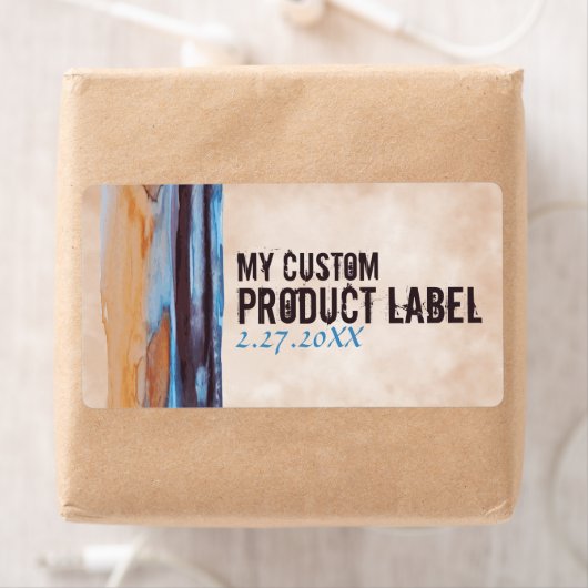 Blauw, Beige, Aubergine, Plum Swirl Verf Marmer Etiket (Insitu)