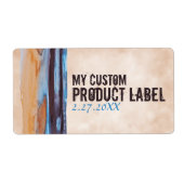 Blauw, Beige, Aubergine, Plum Swirl Verf Marmer Etiket (Voorkant)