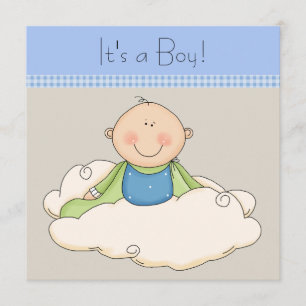 Blauw Beige Baby Jongen Cloud Baby Shower Kaart
