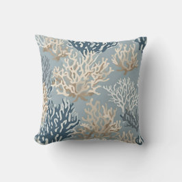 Blauw Beige Beachy Koraalrif Nautisch Patroon Kussen