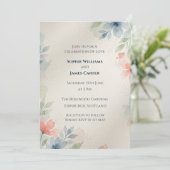 Blauw Beige Blad Trouw Uitnodiging (Staand voorkant)