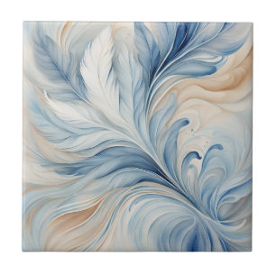 Blauw beige bladeren 2 keramische Tegel Tegeltje