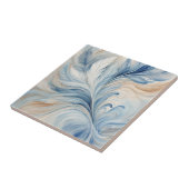 Blauw beige bladeren 2 keramische Tegel Tegeltje (Zijkant)