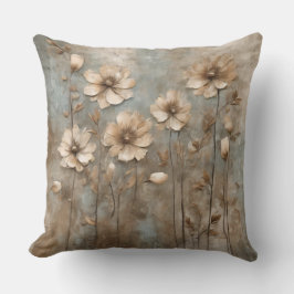 Blauw beige bloemen decoratief kussen