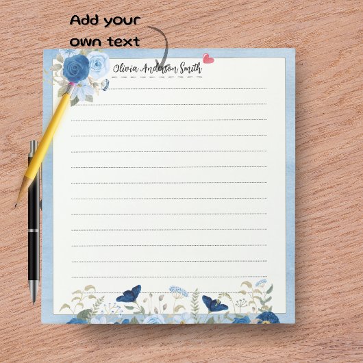 Blauw Beige Bloemhart Aangepaste Naam Notitieboek Notitieblok