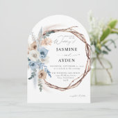 Blauw & Beige Boho Bloemen Krans Trouwblauw - Arc Kaart (Staand voorkant)