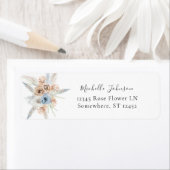 Blauw & Beige Boho Bloemen Retouradreslabel 2 Etiket (Insitu)