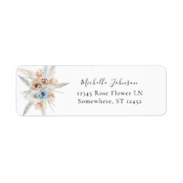 Blauw & Beige Boho Bloemen Retouradreslabel 2 Etiket