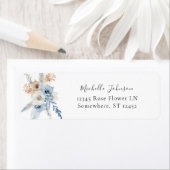 Blauw & Beige Boho Bloemen Retouradreslabel 4 Etiket (Insitu)